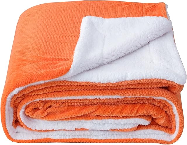 SOCHOW Waffle Sherpa Fleece Throw Blanket, Super Soft Fuzzy Warm, Lightweight Fluffy Reversible Plush Blanket for Bed Sofa Couch, 127cm×150cm Orange