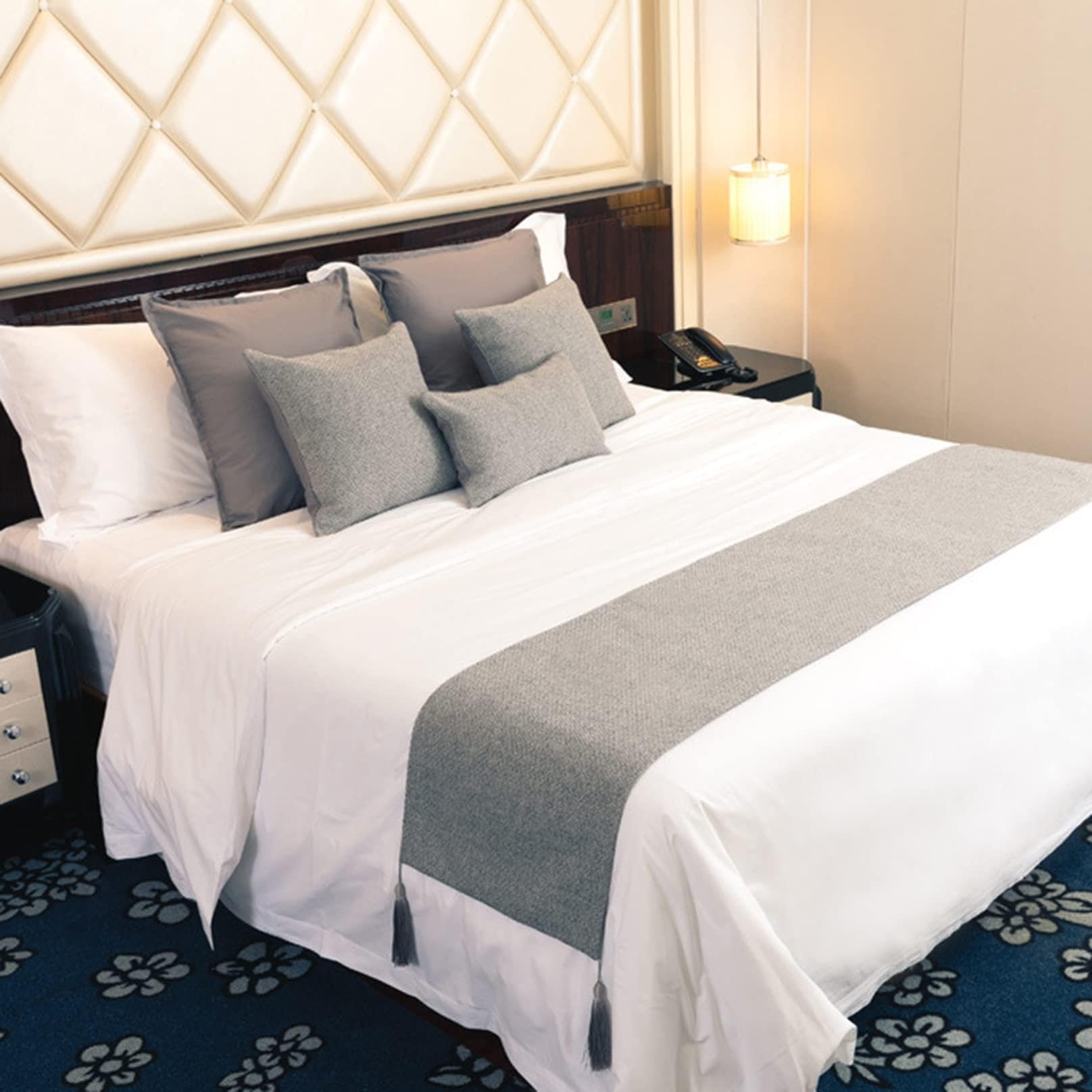 Einfarbiger Bettläufer, doppelseitig, Bettschals mit Taseel, moderne Schlafzimmer-Dekoration für Hotel, Zuhause, Hochzeit, Grau, 45 x 240 cm, Bettläufer für 1,8 m Bett