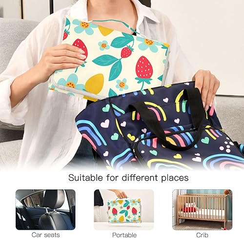 Miniatura 5 de Strawberries Portable Changing Pad with Built-in Pillow, Waterproof Foldable Baby Diaper Changing Pads, Diaper Mat for Boys and Girls