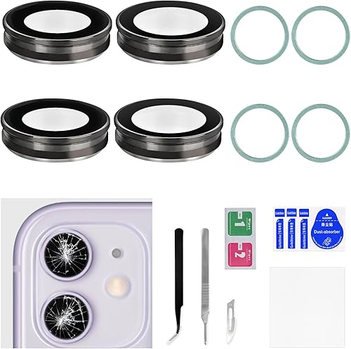 2 juegos para iPhone 11 verde trasera lente de cámara de repuesto con adhesivo de doble cara protector de lente de cámara trasera marco de metal con