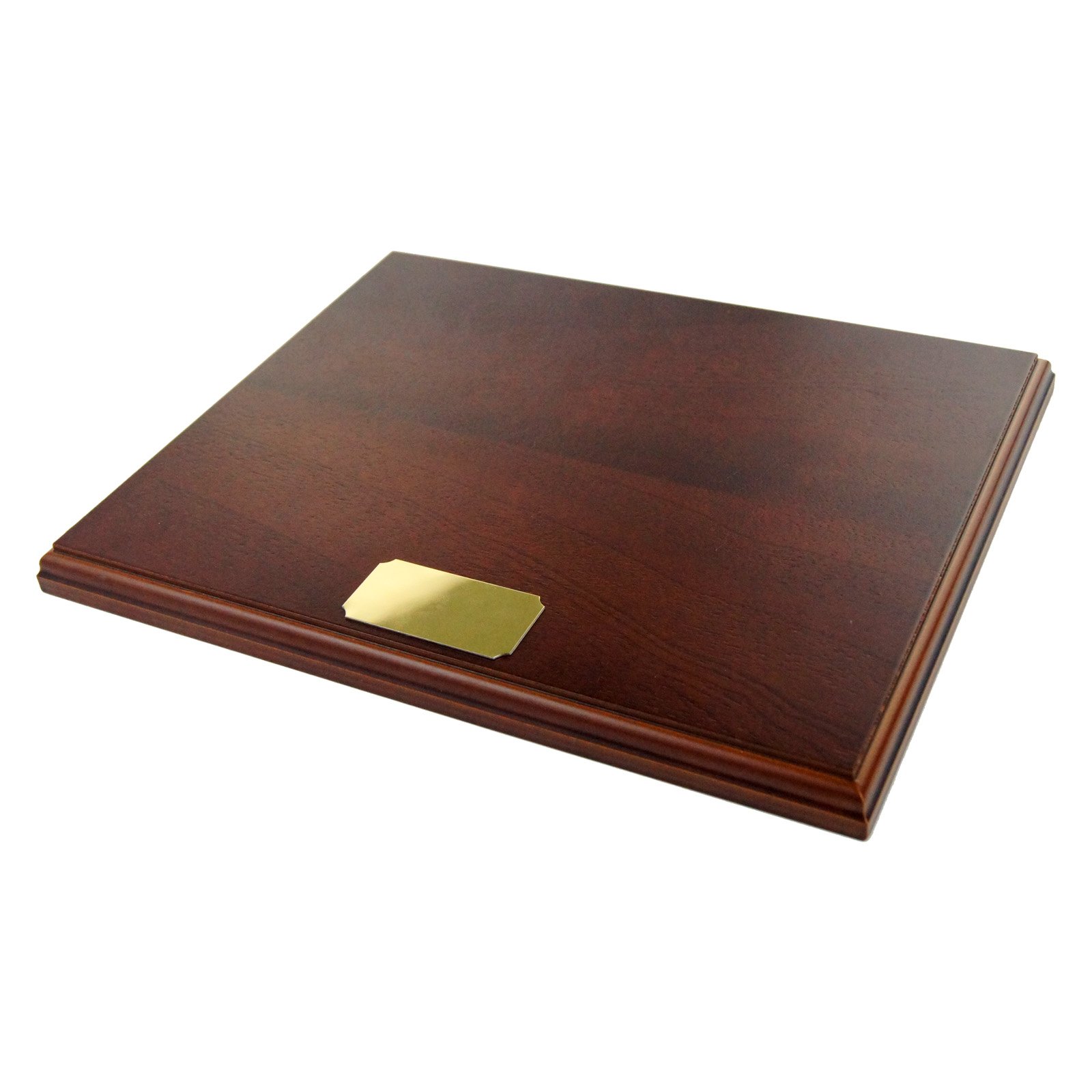 BabyRice Mahogany Veneer Display Plinth Base 10x8 with Blank Gold Plaque Plate