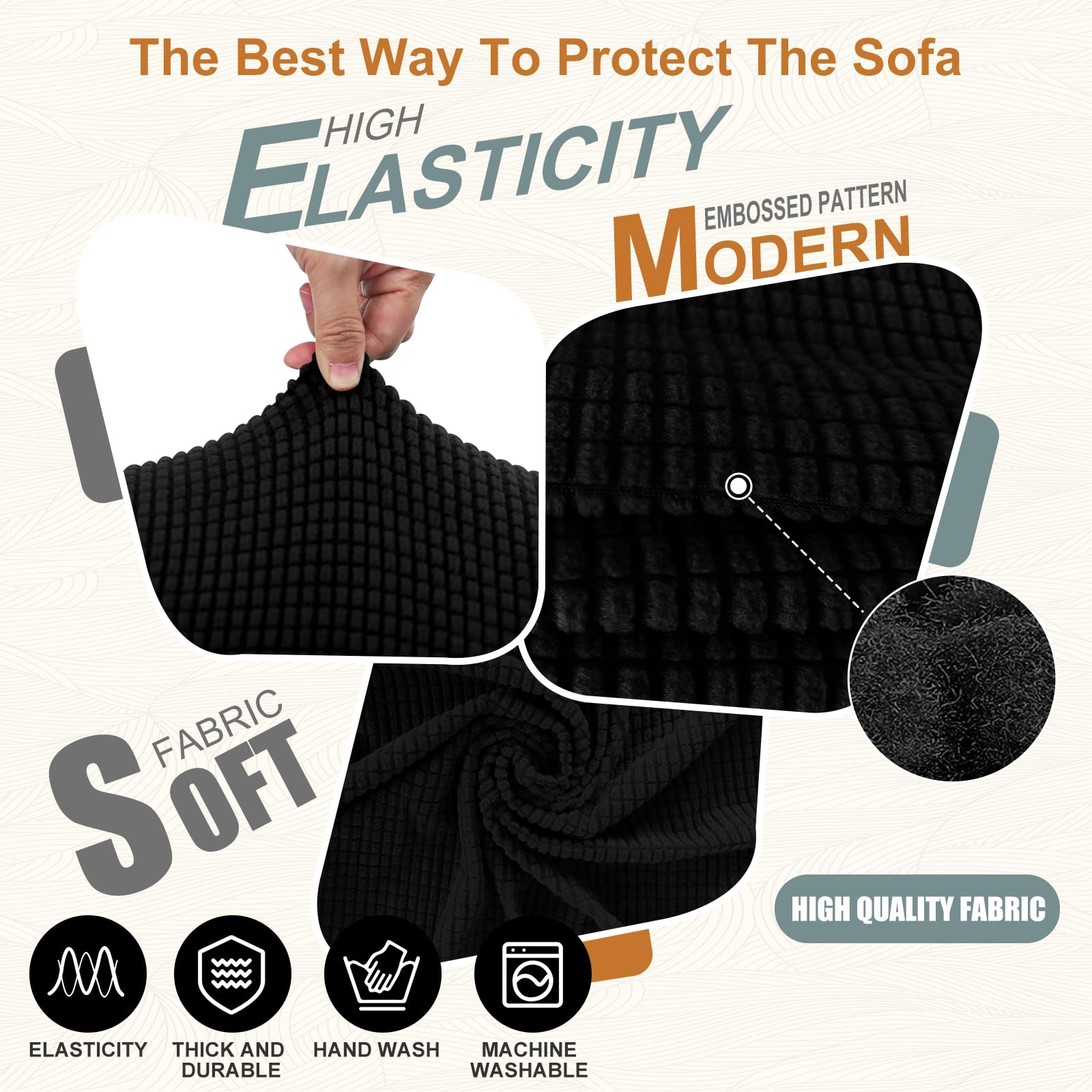 Stretch Sofaüberzug waschbar Rutschfester Möbelschutz mit elastischem Bund & Schaumstoff Kratzfester Sofabezug für Kinder,Hunde und Haustiere(XL Large/Black)