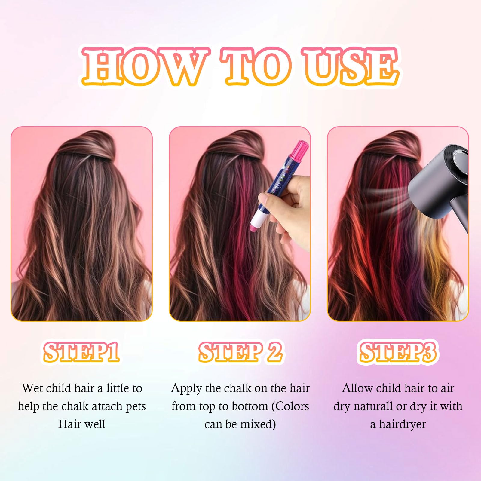Set Gessetti Colorati per Capelli, 10 Colori Temporanei Lavabili, Gessetti per Capelli per Bambini e Ragazze, Ideali per Feste, Carnevale e Regali, con Palette di Tinte per Capelli Blu