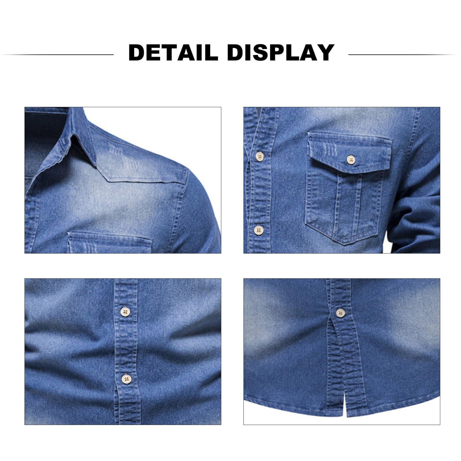 HOTIAN Camisa Vaquera de Manga Larga para Hombre, Ocio y Negocios, Regular, Entallada, Azul Medio, L