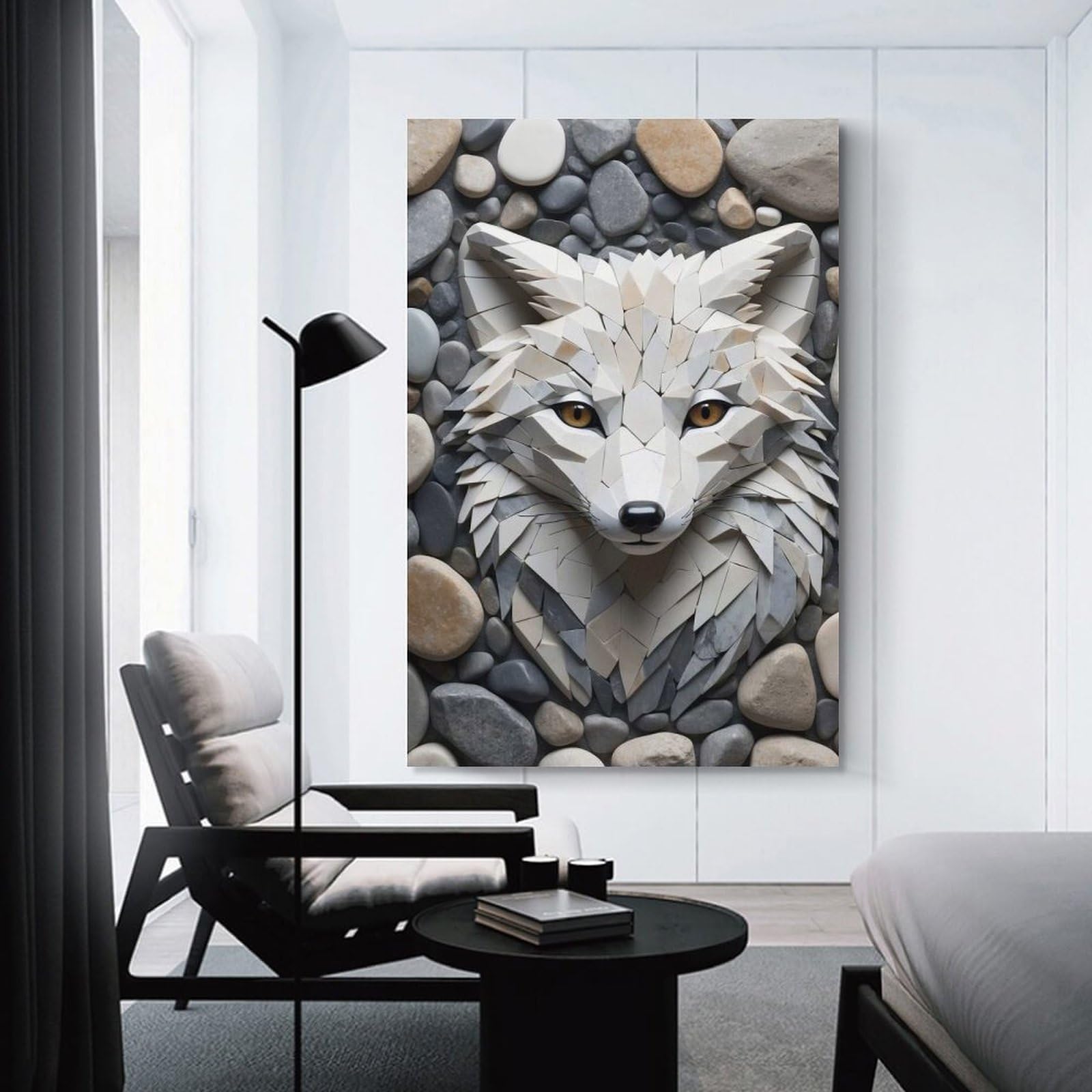 Junmoney Stone Fox Mosaic Hanging Wall Art, 16x24inch(40x60cm), for New Homes, Bedrooms Or Workspaces, Thoughtful Wall Decor for Art Lovers