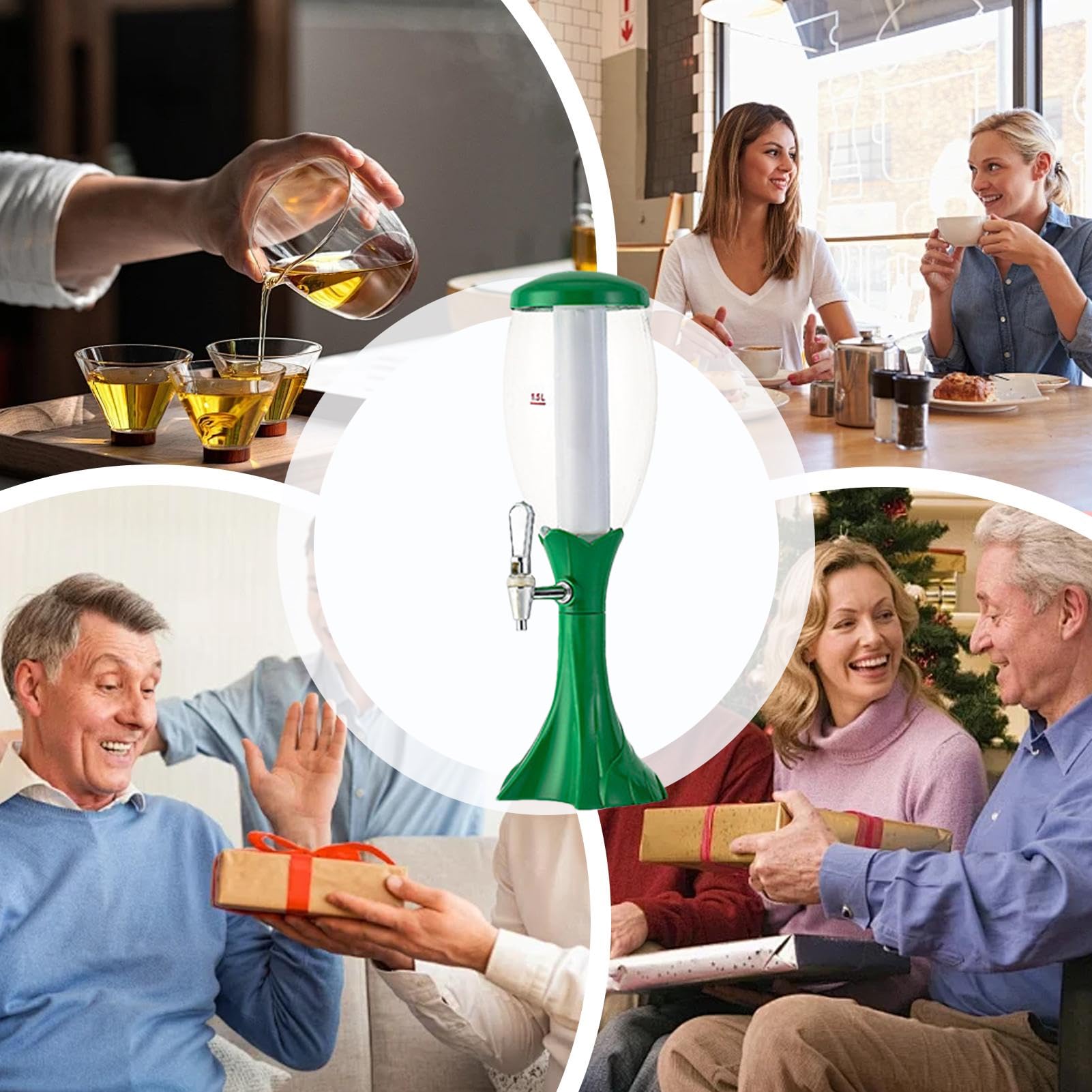 Getränketurm – leuchtender Bierspender | Getränkespender mit Eisrohr und | Zapfhahn, Party-Getränketurm für Eistee, Limonade, Wasser, Likör, LED-Licht, Getränkeständer für Veranstaltungen, Bar, Zuhaus