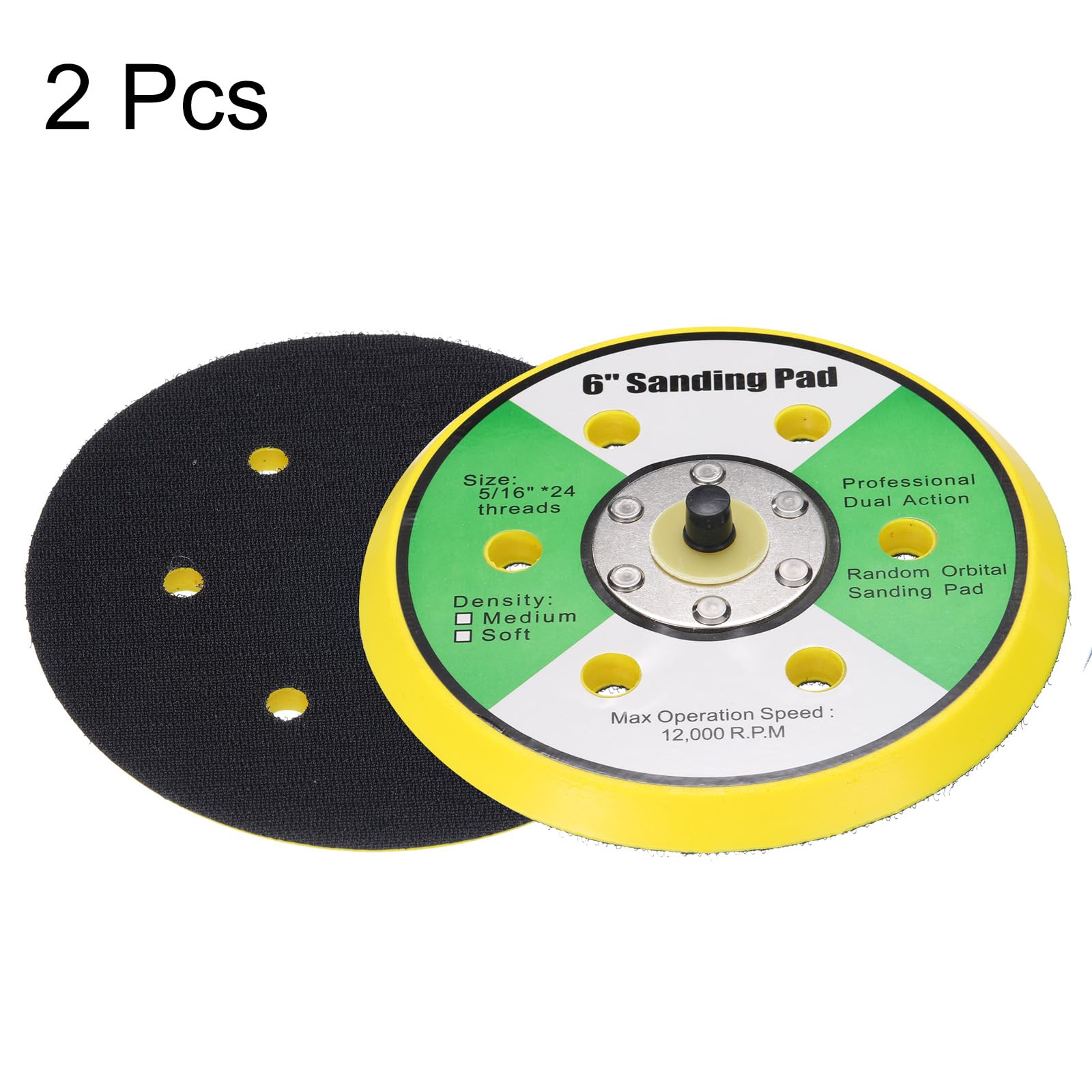 Sourcingmap 6 Inch Hook and Loop Backing Sanding Pads with 5/16"-24 Thread for Diamond Sanding Finishing Polishing Buffing Pads, Yellow and Black 2pcs - Image 3