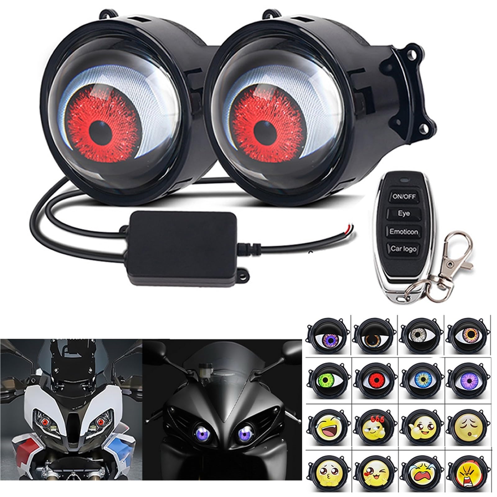 Faro Moto Fari Per Moto Devil Eye LED Fendinebbia | 1 paio di fari per moto Devil Eye, decorazione fantastica gruppo luci a LED dinamico modificato