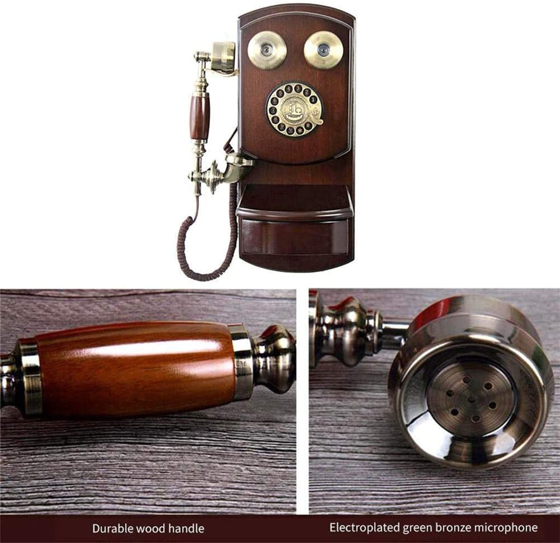 Vintage telefon z tarczą obrotową - staromodny antyczny styl telefon domowy montowany na ścianie mechaniczny