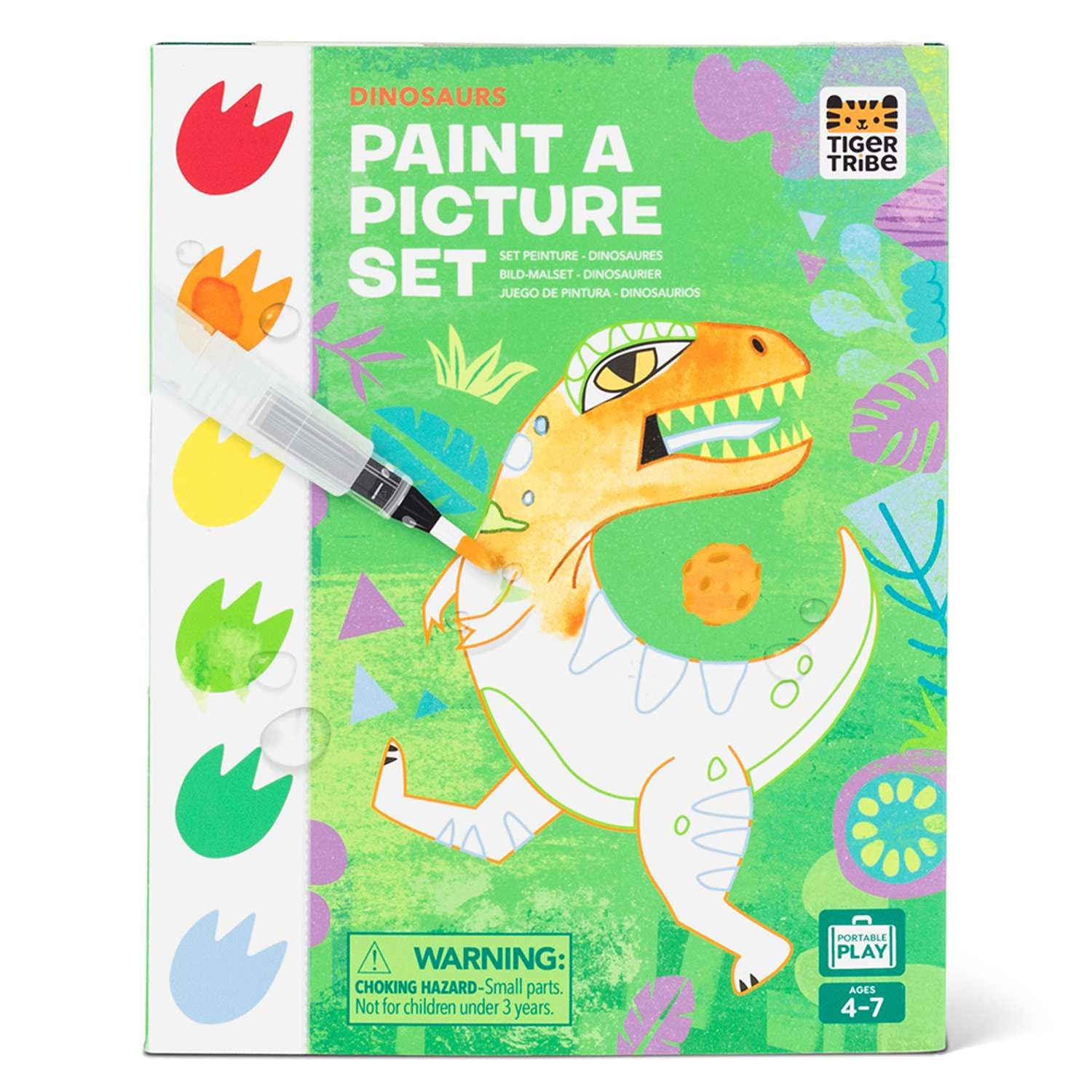 Tiger Tribe Girls Multicoloured Paint-A-Picture Set (Dinosaurs) - 16-Page Dinosaur Painting Book, 6 Paint Colours On Every Page, 1 Magic Water Brush & Sponge, Fun Art Gifts For Kids, Age 4 Years +