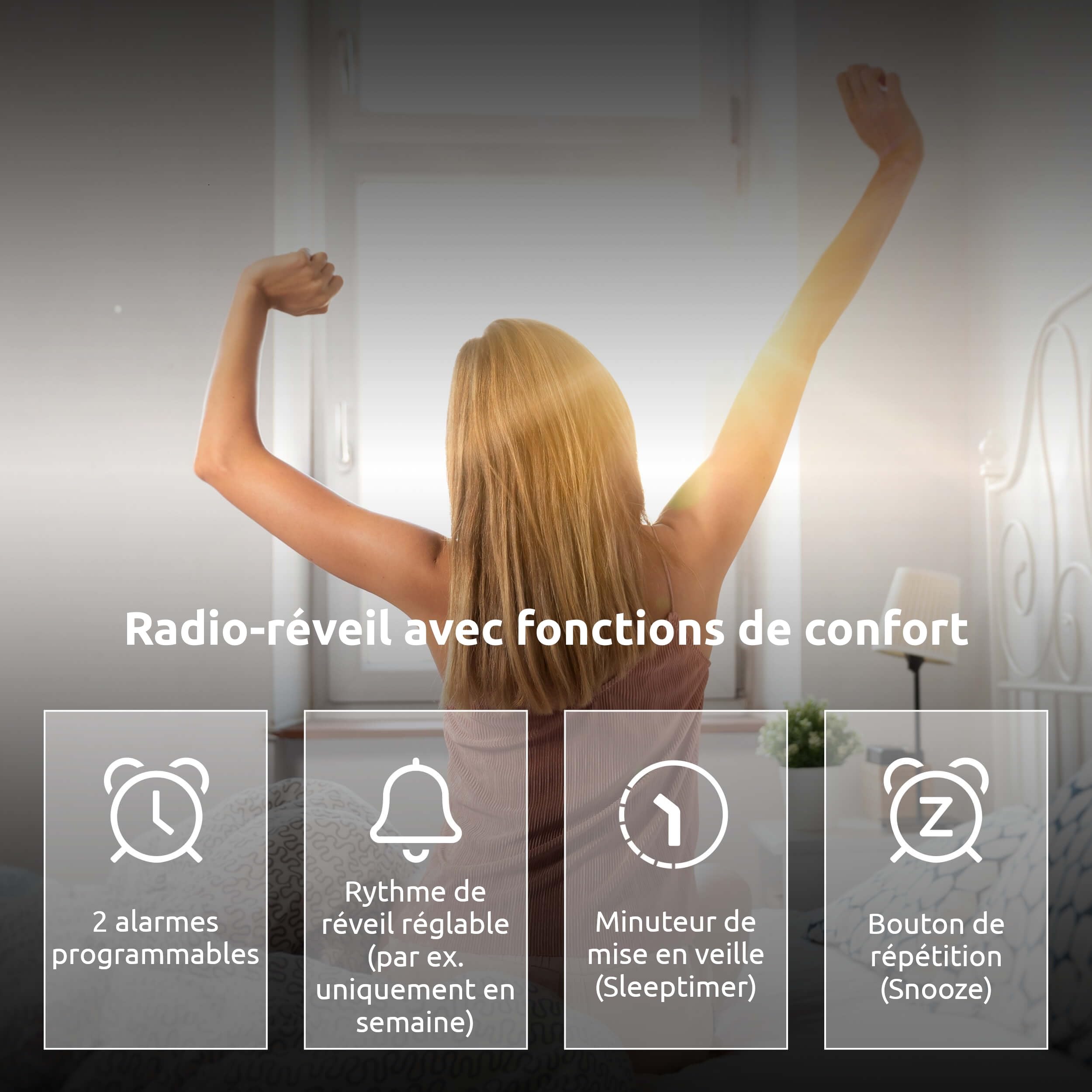 TechniSat DIGITRADIO 50 SE - Radio-réveil (DAB+/FM, écran à intensité variable, réveil avec deux heures de réveil réglables, snooze, minuterie de sommeil, 1,5 W, prise casque, charge USB) Noir