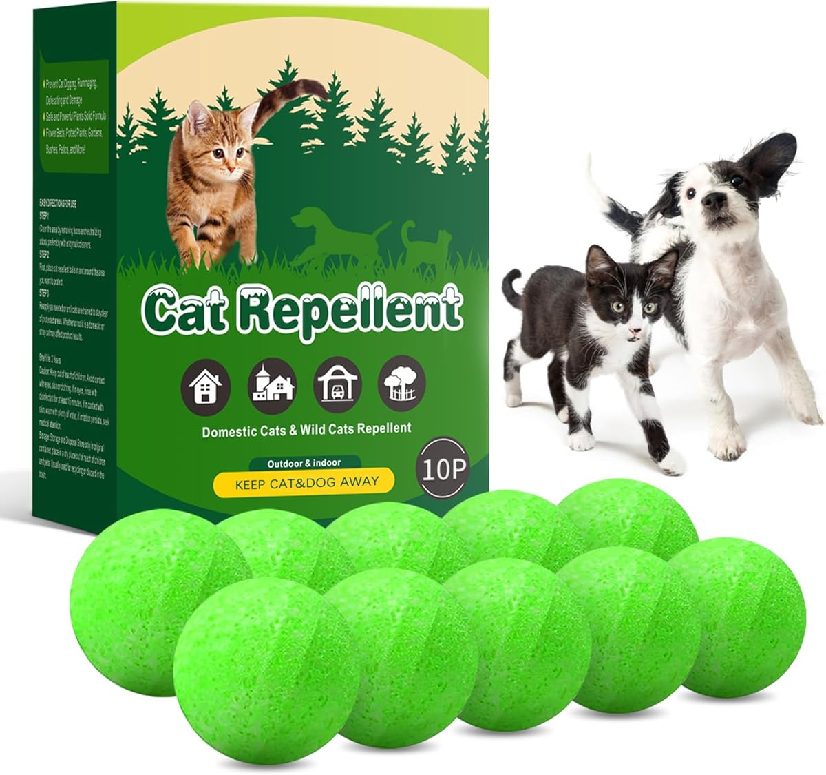 Cat Repellent Outdoor to Keep Cats Away, Natural Peppermint Oil Cat Deterrent Outdoor and Indoor, Keep Cats Out of Yard Permanently, Protect Your Yard and Furniture (Green)