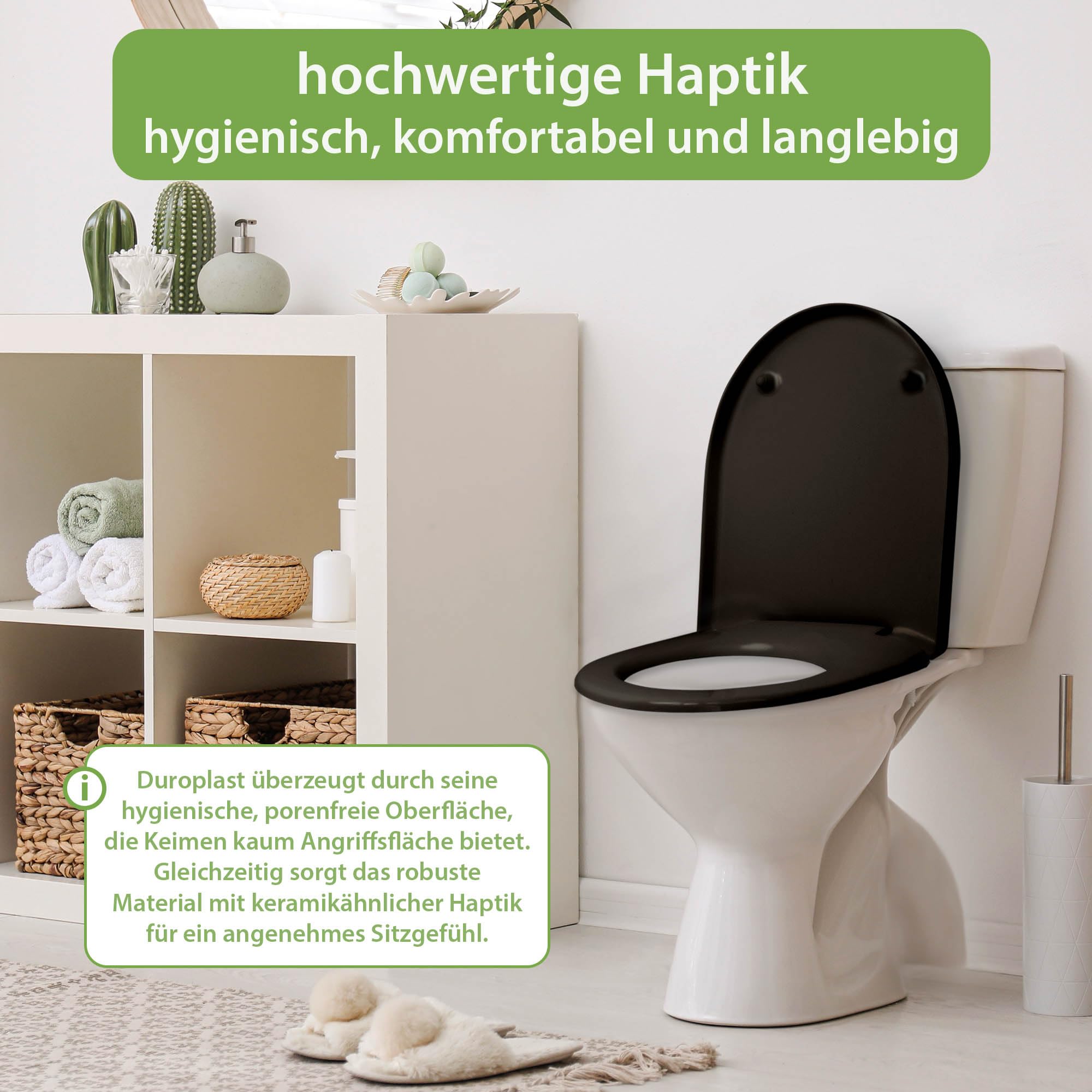 banjado WC Sitz mit Absenkautomatik D Form - Toilettendeckel mit Absenkautomatik D Form - Klodeckel Softclose - stabile Klobrille - Toilettensitz Schwarz - Farbe Orange