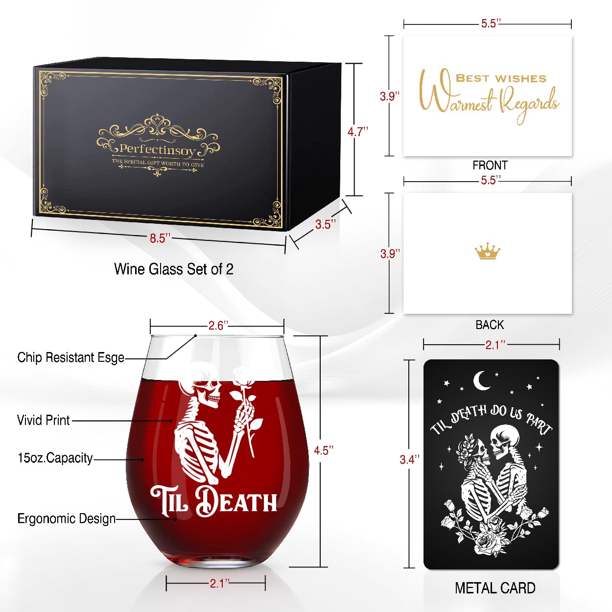 Perfectinsoy Skull Wine Glass Set Of 2 With Gift Box, Zombie