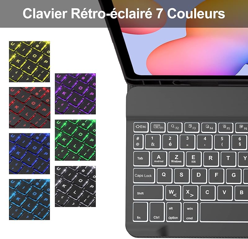 JADEMALL Samsung Galaxy Tab S6 Lite 10,4" Bluetooth billentyűzet tok AZERTY háttérvilágítás