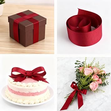 40mm Solid Burgundy Grosgrain Ribbon 18 Meters, Perfect for Gift Wrapping, Crafts, Bows Making, Sewing, Wreaths, DIY Hair Accessories and Wedding Decoration (Burgundy)