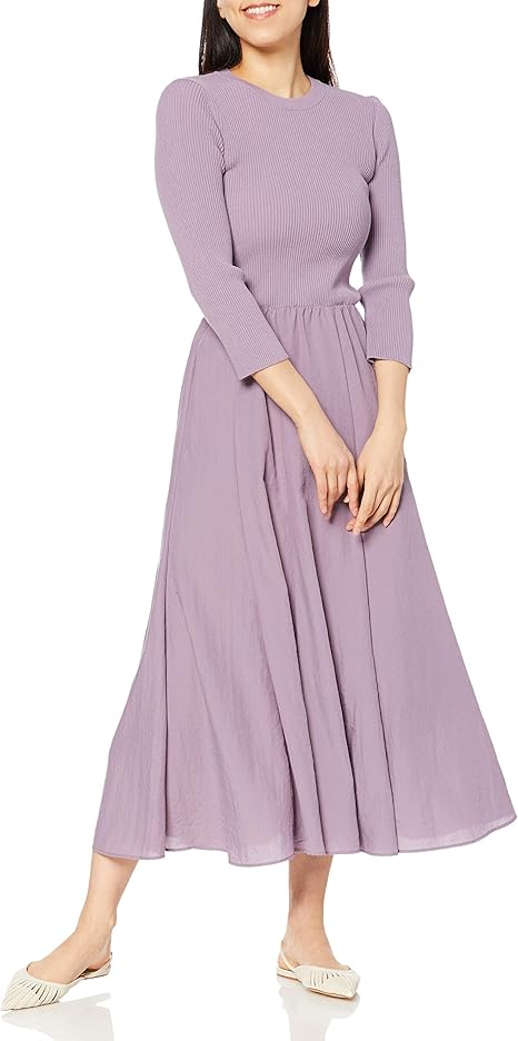 Amazon Co Jp ミラオーウェン パネルフレアスカートニットドッキングワンピ 09wfo レディース Lav 0 服 ファッション小物