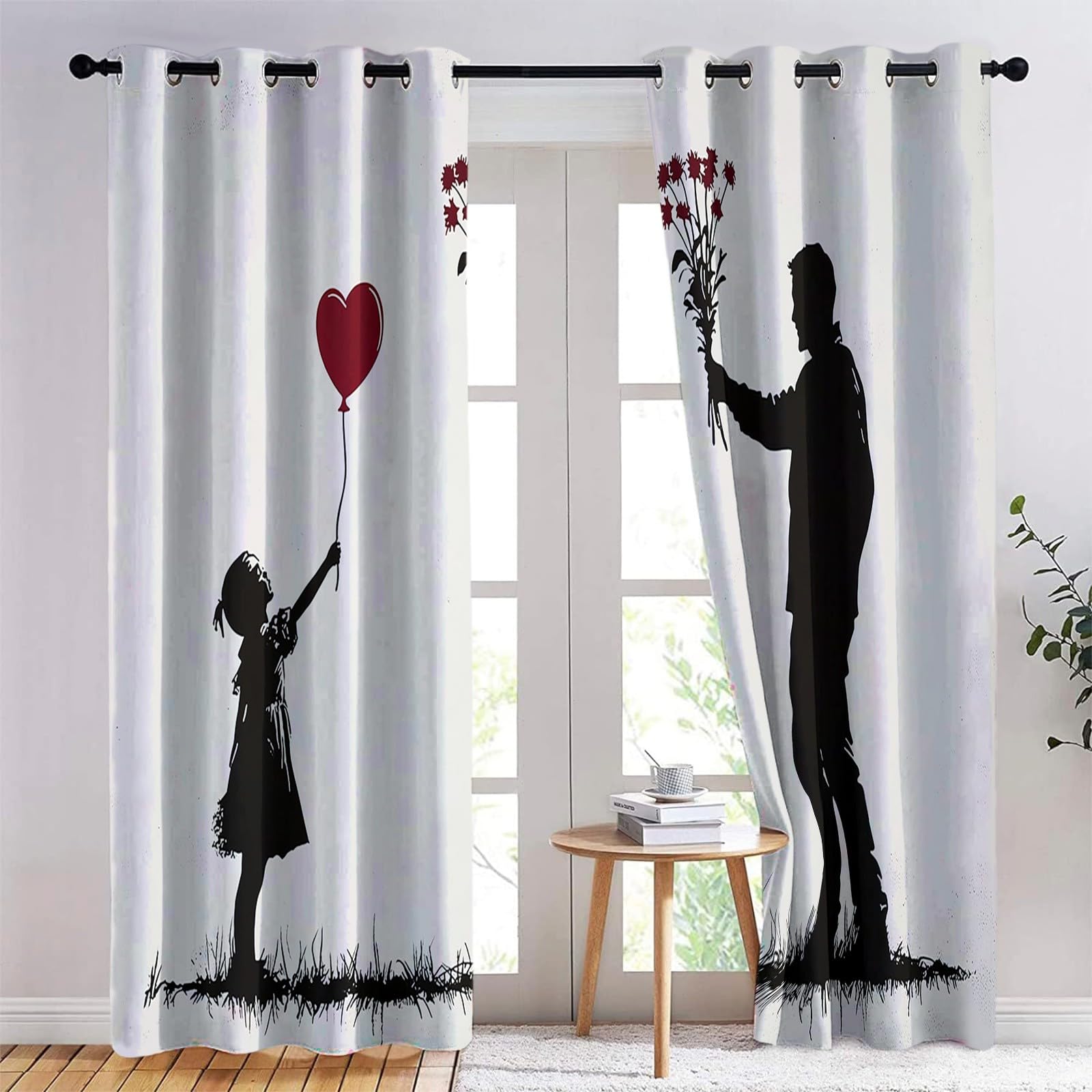 Blackout Curtains Banksy Style Little Girl printed curtains noise reduction and thermal insulation curtains eyelet curtains Grey for Bedroom Living Room Nursery W 29.5" x L 65" (2 Panels)