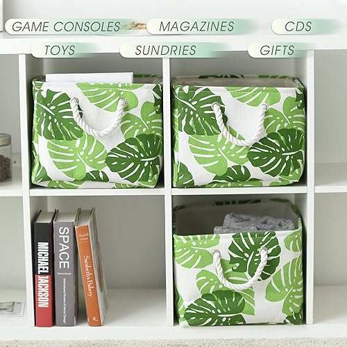 Vista 37 de Caja de almacenamiento para estantes, paquete de 6 canastas pequeñas de tela para organizar, cubos de almacenamiento plegables con asas para Blanco