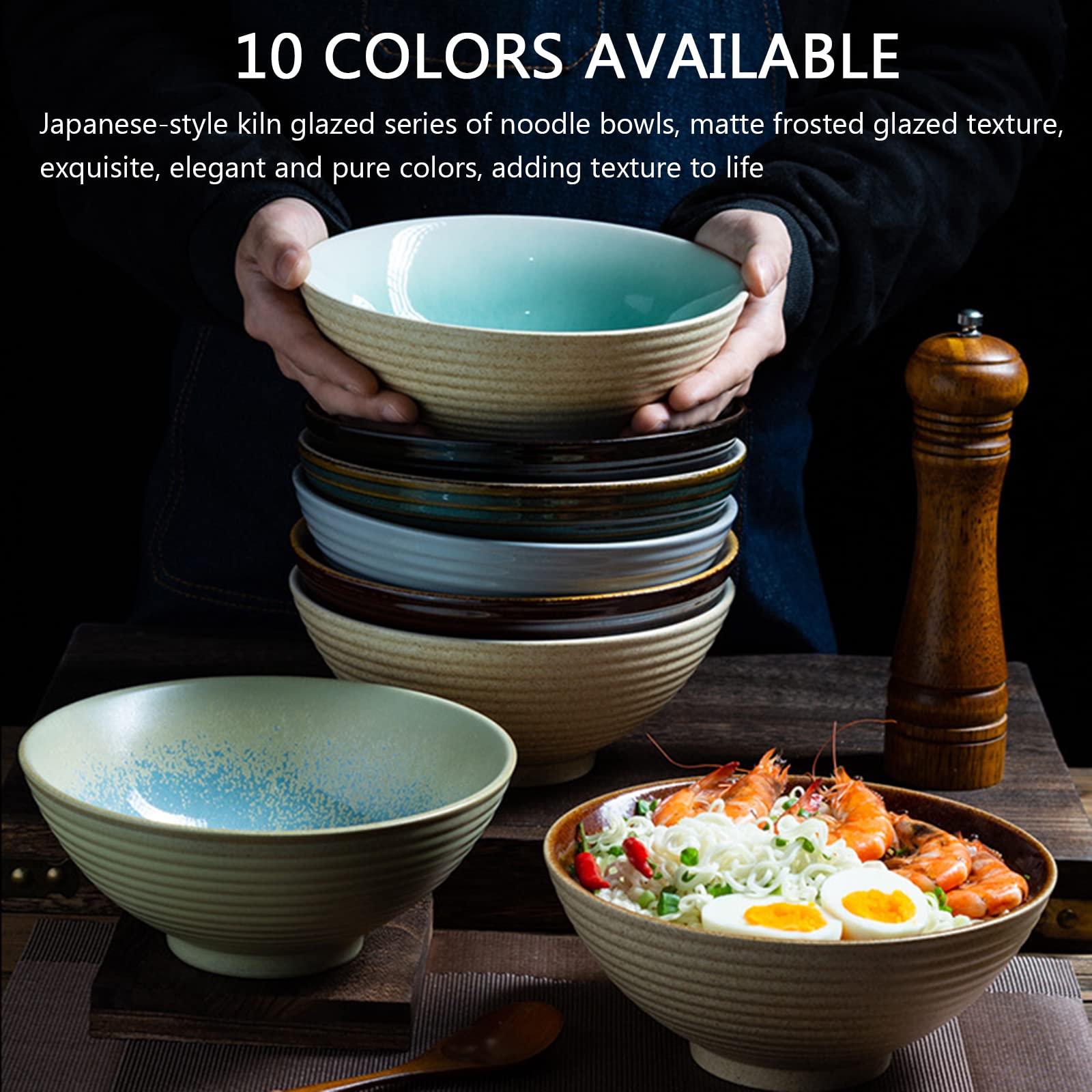 Set di 2 Ciotole per Ramen in Ceramica 1200ml Ciotola per Zuppa Giapponese con Bacchette e cucchiai, Lavastoviglie e Microonde Sicuro