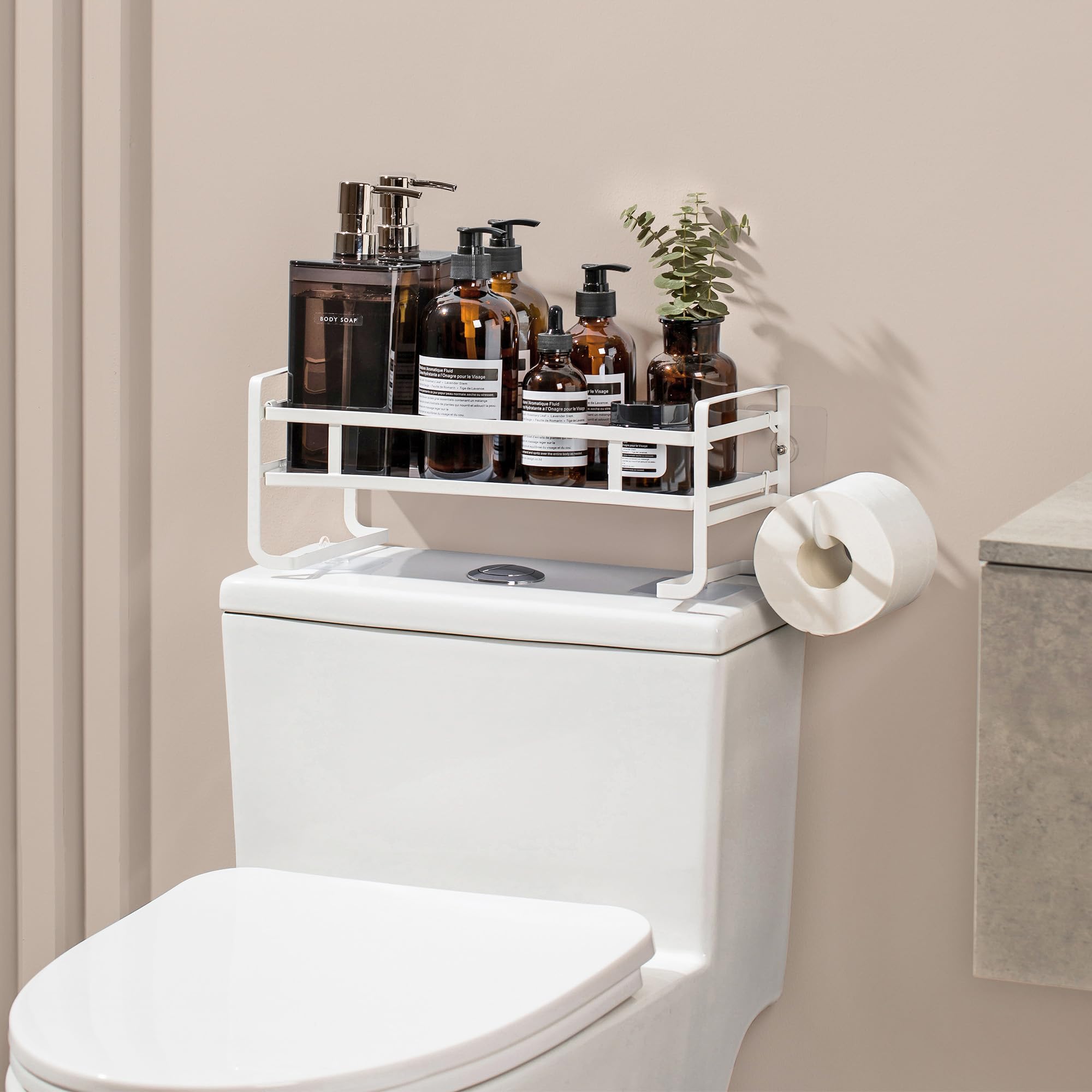 Marmolux White Single Shelf Over Toilet Storage - Screwless Design Space-Saving Over Toilet Bathroom Organizer - Back of Toilet Organizer, Kitchen and Bedroom Storage