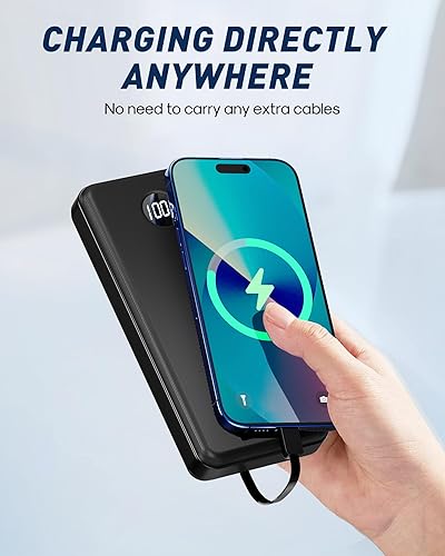 Miniatura 6 de BEESHOP Cargador portátil de batería  Batería portátil de 37000 mAh con 4 cables integrados, batería de carga rápida de 22.5 W, compatible con