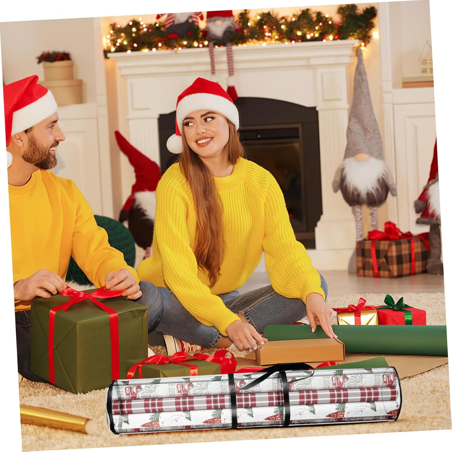 2Pcs Wrapping Paper Storage Bags Organizer for Wrap Transparent Roll Holder with Zipper for Party Supplies and Paper Storage