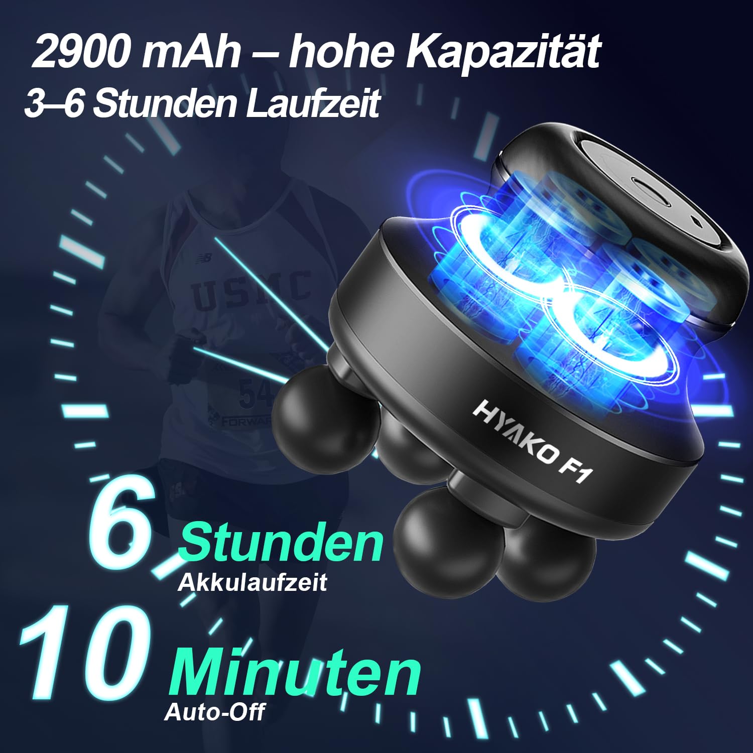 HYAKO F1 Pistolet de Massage Cadeau Fête des Pères Mini Masseur de tissus profonds pour le dos, le cou et les jambes et l'ensemble du corps, masseur électrique des mains pour massage musculaire