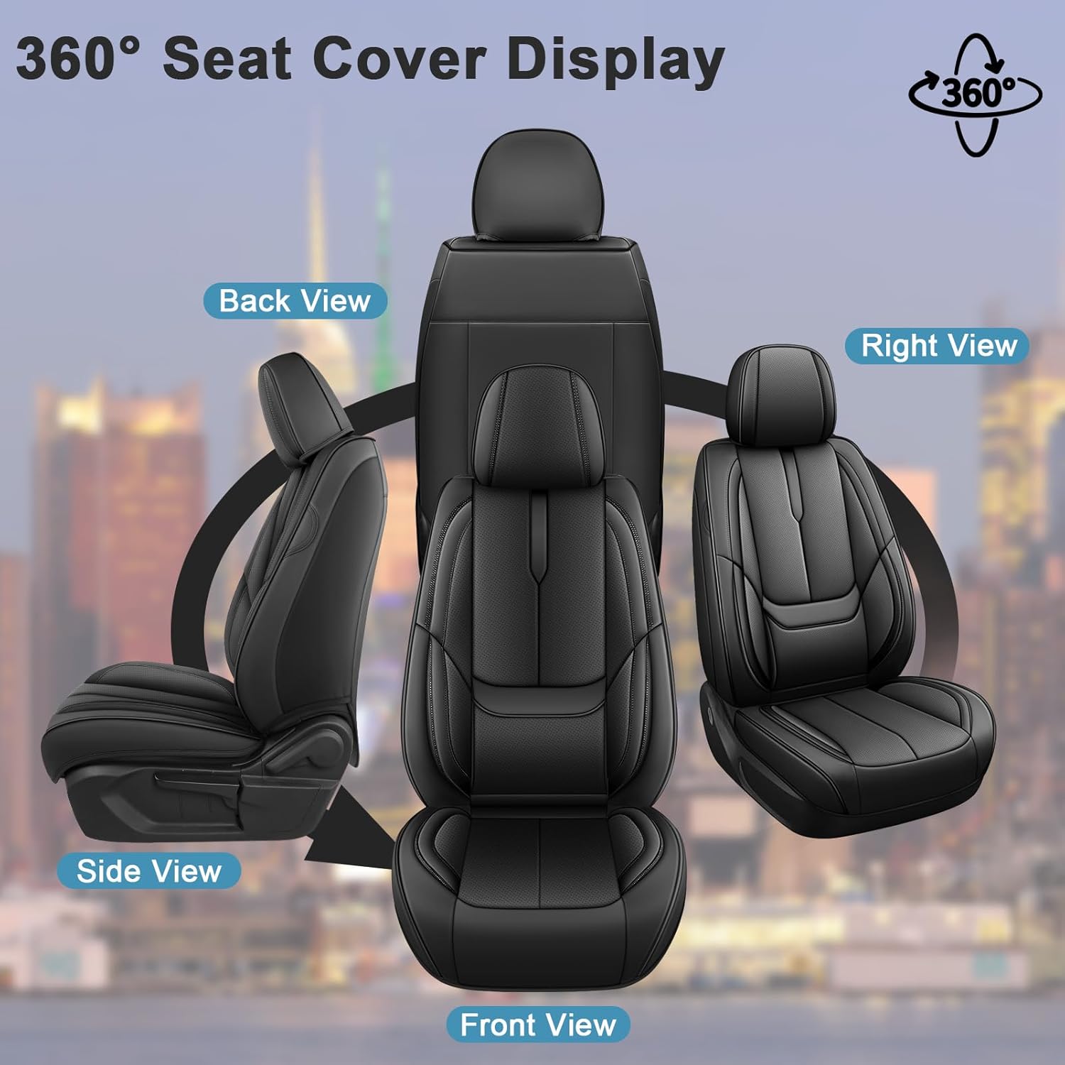 Arazi Seat Covers Full Set for Ford Ranger 2019-2025, Nappa Leather Car Seat Cover Full Coverage Waterproof Premium Seat Protectors (Black,5 Seats Standard)
