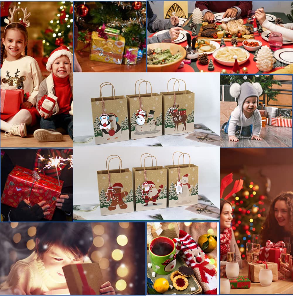 Confezione Regalo di Natale con Carta da Appendere Modellata, Confezione Regalo per Lo Shopping, Borsa Tote Natalizia da 24 Pezzi, Borsa Regalo in Pelle di Fascia Alta