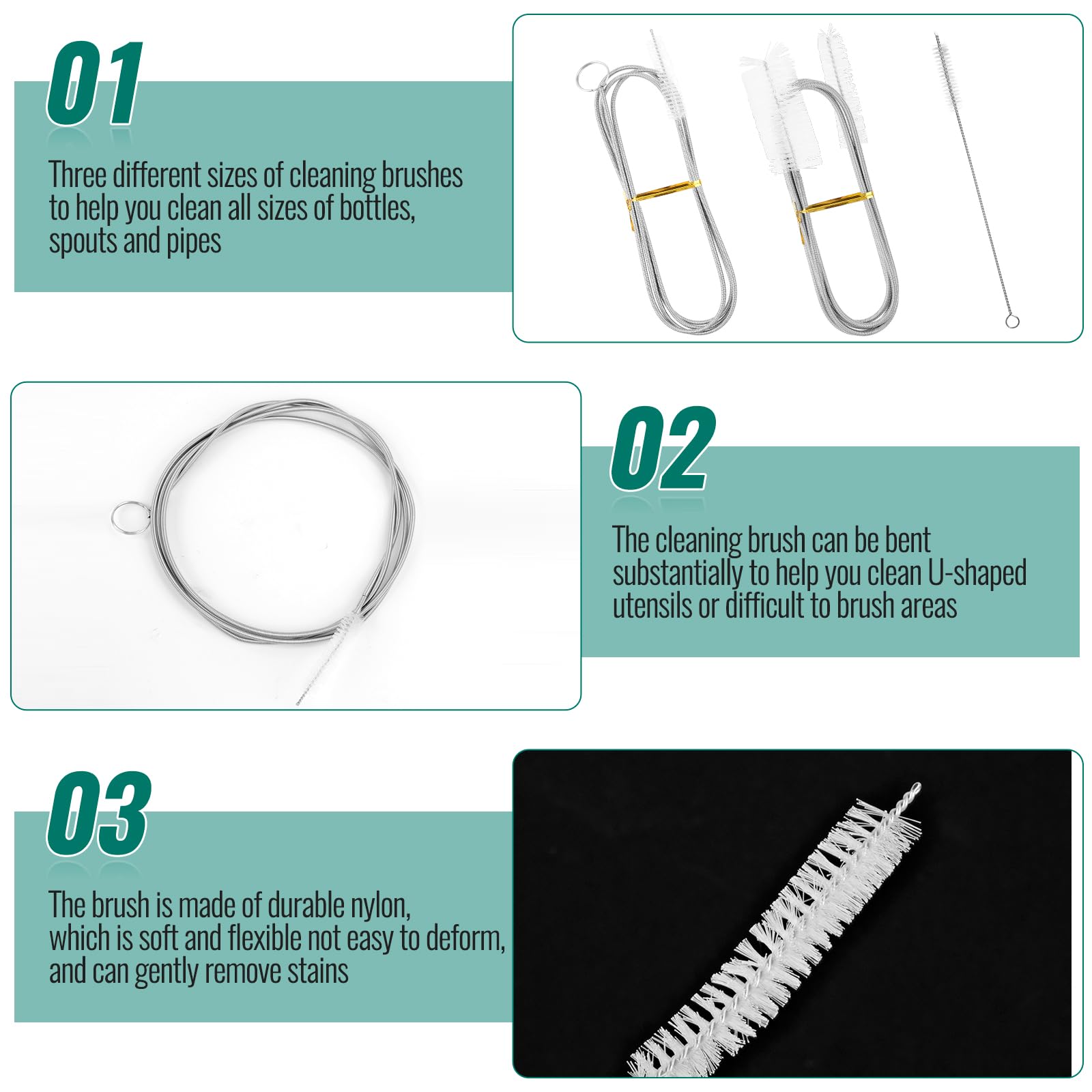 2 Spazzole Flessibili Per Pulizia Frigorifero E Tubi - Lunghezza 150cm, Testina 6cm, Sblocca Scarichi Stretti