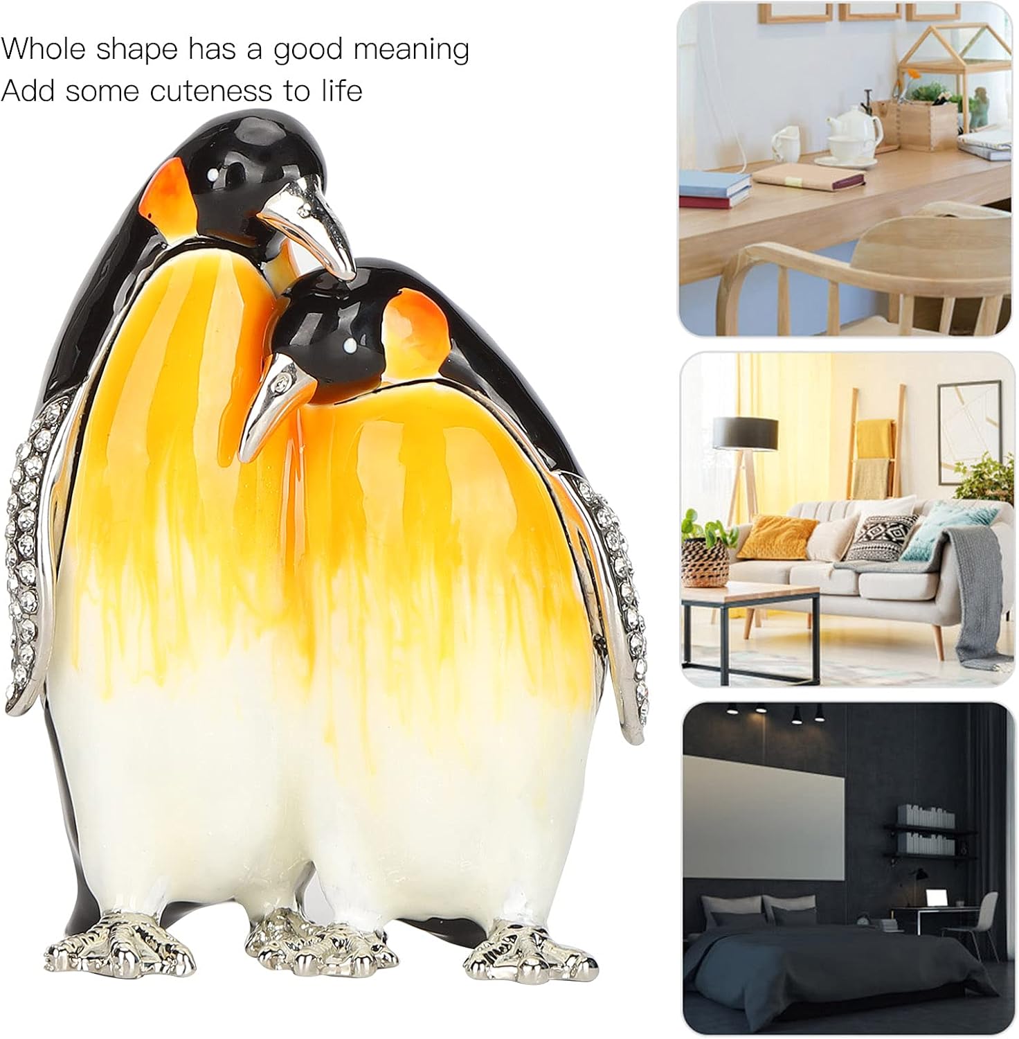 Pssopp Penguin Couple Ornament Jewellery Box Organizer Desktop Crafts Collection Decor