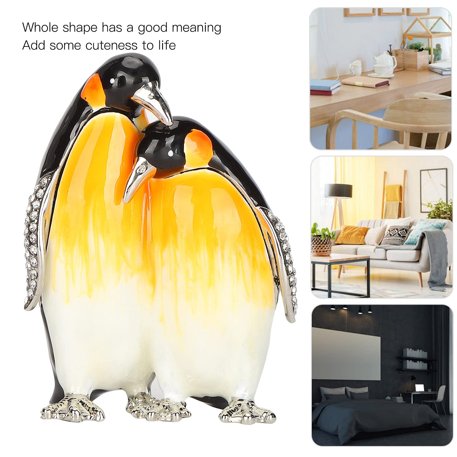 Buachois Penguins Couple Ornament Zinc Alloy Penguins Jewellery Storage Box Symbolizing Pure Love Animal Collection Decor Sculpture Home Office Desktop Crafts Statue - Image 4