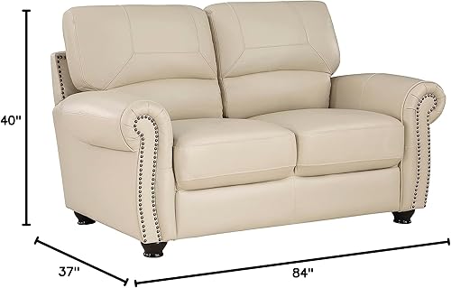 Miniatura 8 de Lexicon Juego de sofá de cuero a juego, juego de muebles de cuero de grano superior, incluye sofá y sofá biplaza, juego de 2 piezas, color crema