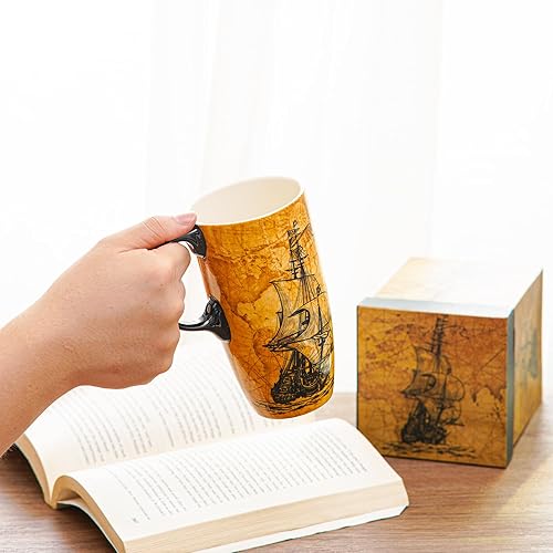 Miniatura 8 de Taza de café de viaje de cerámica con tapa y asa para el hogar y la oficina, taza de té alta de porcelana de 17 onzas con caja de color, viaje y