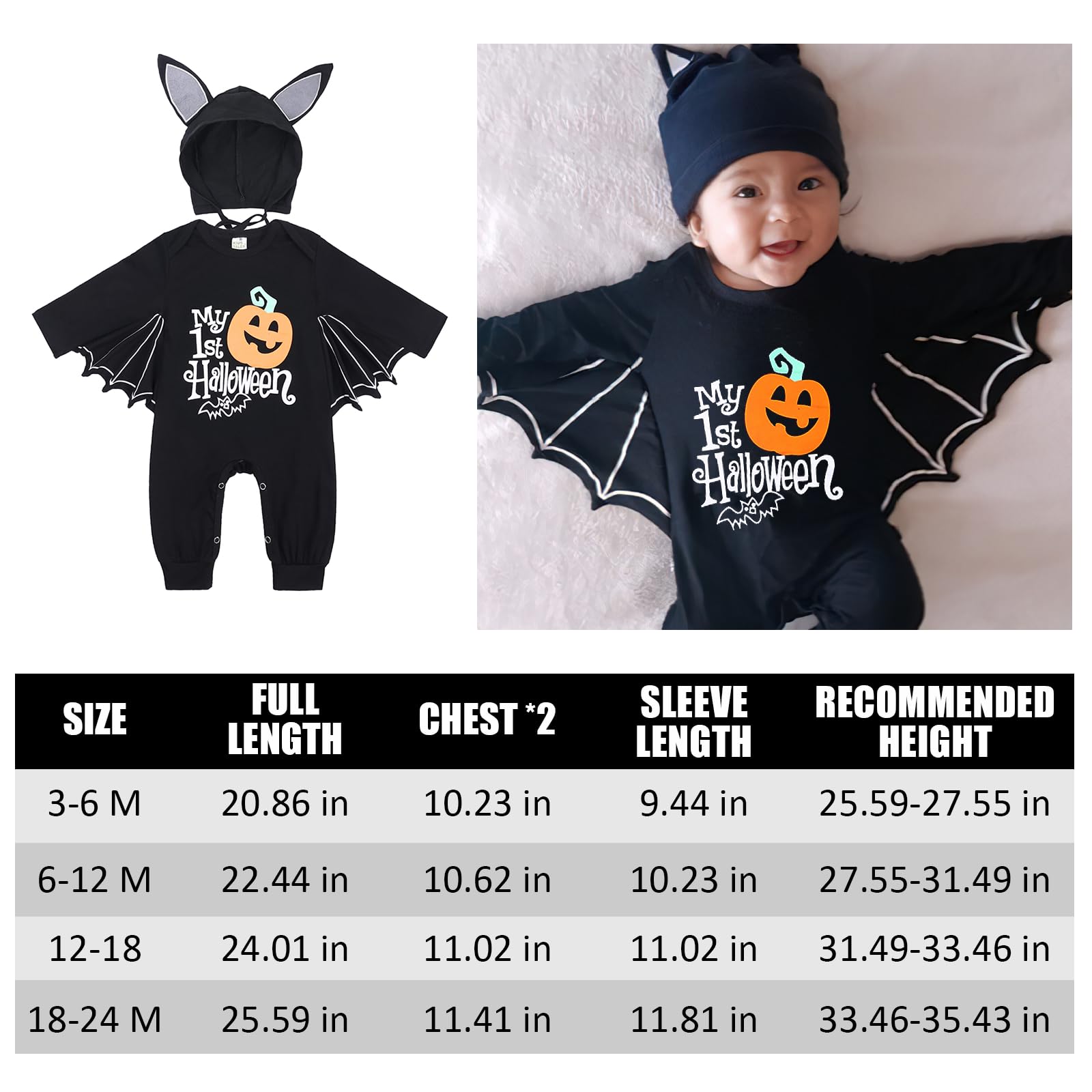 Costume Pipistrello Neonato, Costume Halloween Neonato, Vestito Halloween Neonatos, Vestito Halloweens Neonati, Pagliaccetto Neonati Halloweens, Costumes Scheletro Neonatos 0-18 Mesi