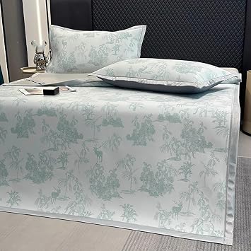 Cool Summer Ice Silk Mat Set, Breathable Smooth Mattress for Home, School, and Dorm Use - Foldable Sleeping Pad, 71x79in 180x200cm