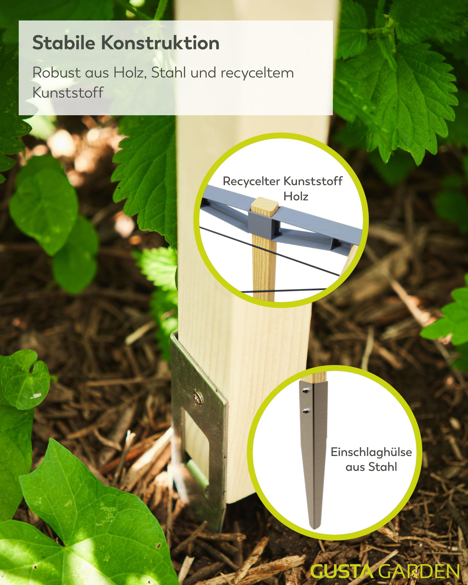 Gusta Garden Berry Buddy - Flexible Rankhilfe für Beeren: Himbeeren, Brombeeren & Heidelbeeren, erweiterbar, produziert in der EU, Rankgitter aus Holz (240cm)