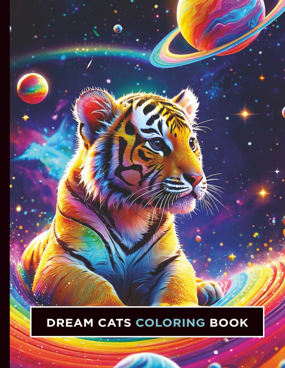 Dream Cats Coloring Book: Fantasy Big Cats Coloring Book: Sky, Outer Space, and Underwater Scenes with 55 Single-sided Coloring Pages Plus 38 Full-Color Inspirations