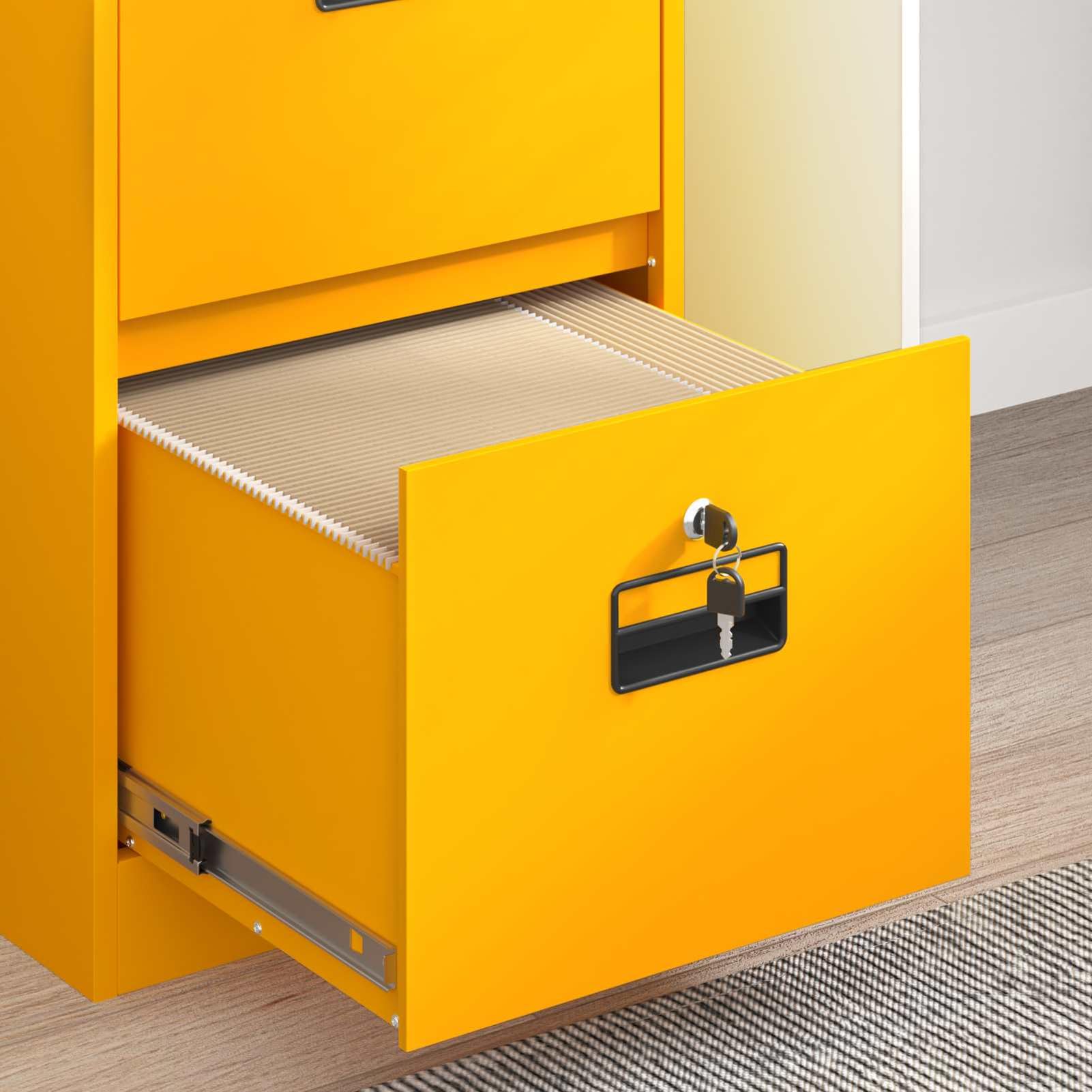 Armadietto con 8 Cassetti 2 Pezzi Giallo Senape in Acciaio Laminato a Freddo 44x50x139cm per Ufficio Studio