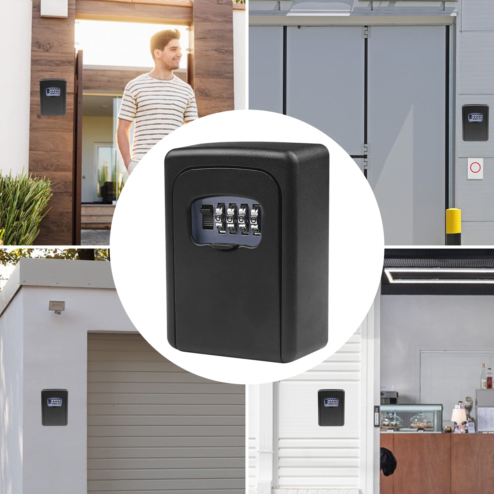 Ceisazira caja de seguridad para llaves con código de 4 dígitos, impermeable y resistente a la corrosión pared cajetin llave combinación para hogar, garaje, escuela, oficina, gimnasio (negro)