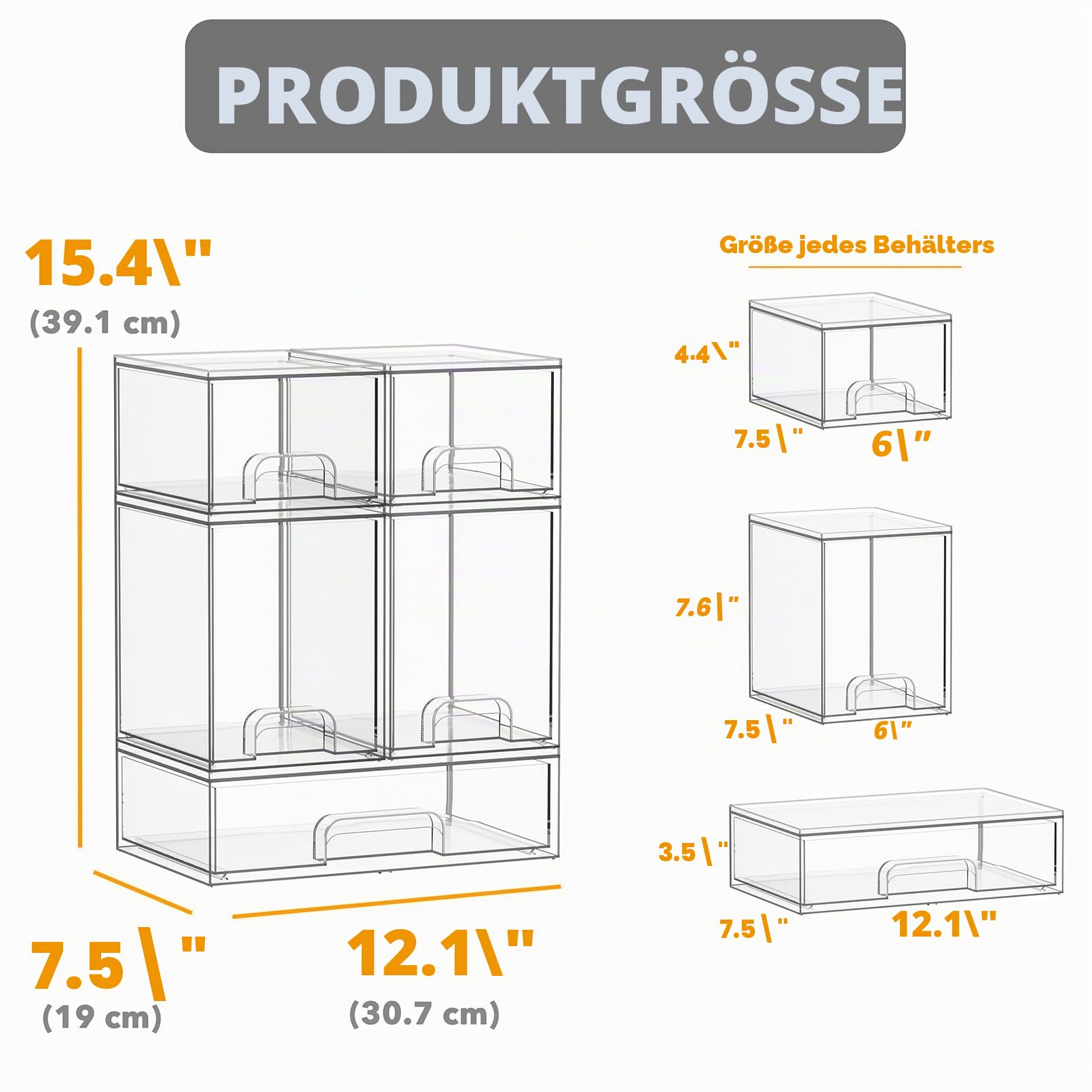 SpaceAid 5 Stück Babyflaschen Organizer Organizer Acryl Transparente Stapelbare Schubladen für Theke, Schminktisch, Badezimmer, Schrank, Speisekammer, 2S2M1L, 39,9 cm hoch