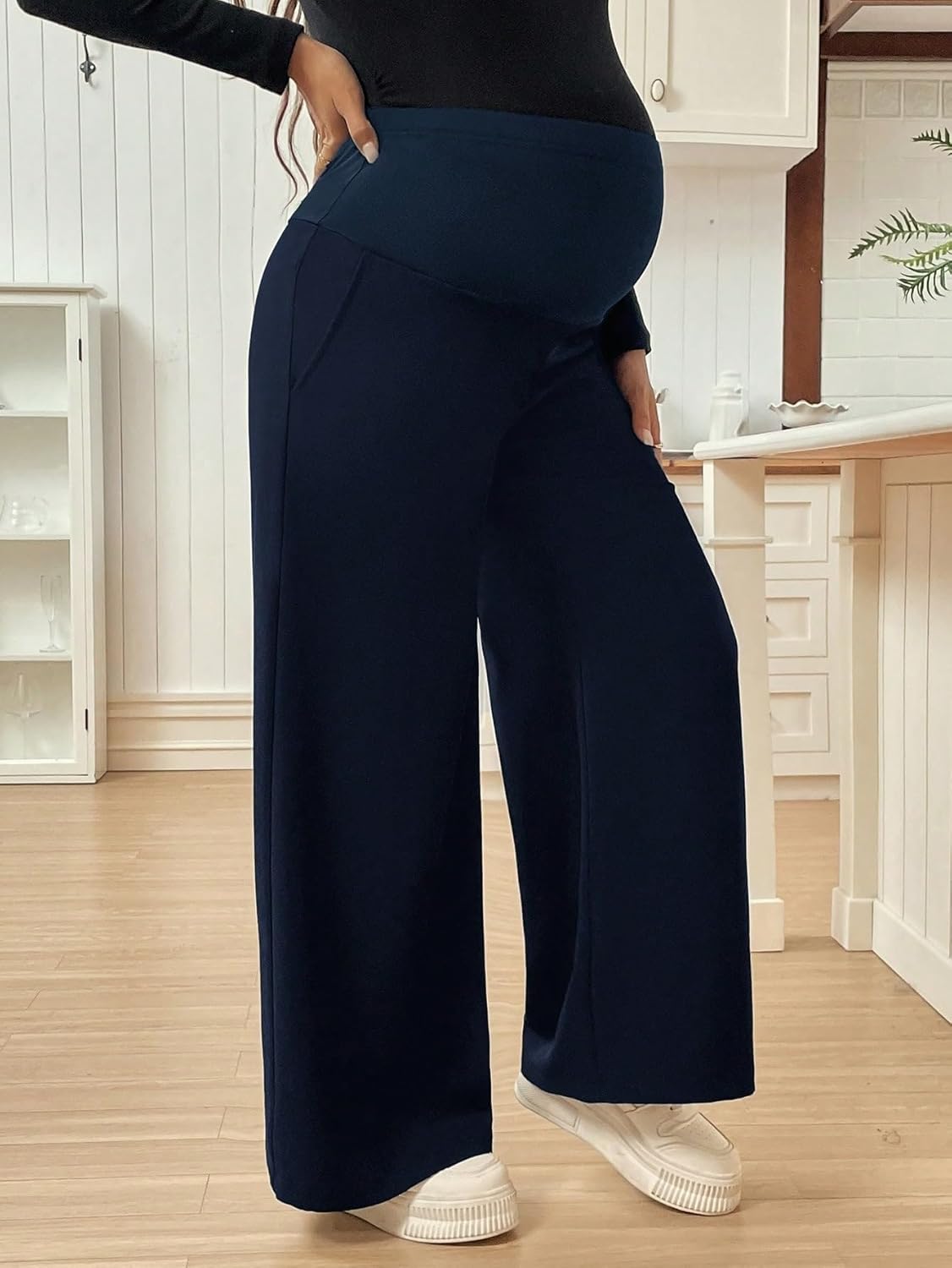 LALAGEN Womens Maternity Pants Pregnant Women Solid Color Pocket Casual Pants, Everyday Use