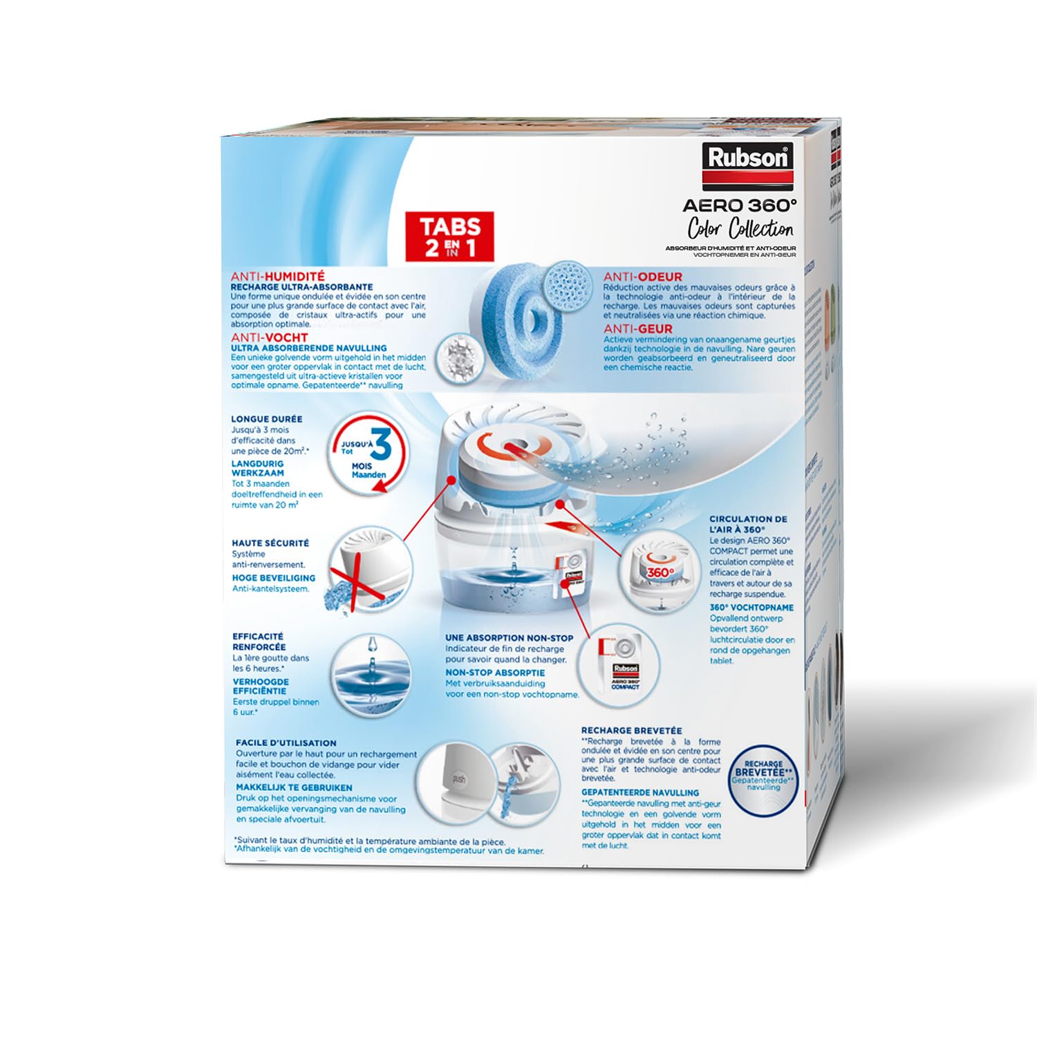 Rubson - Absorbeur d'Humidité Aero 360° Couleur Pêche (1 appareil + 1 recharge de 450 g) - Absorbeur anti-humidité pour pièce jusqu'à 20 m² - Déshumidificateur d'air anti-odeur et anti-moisissure
