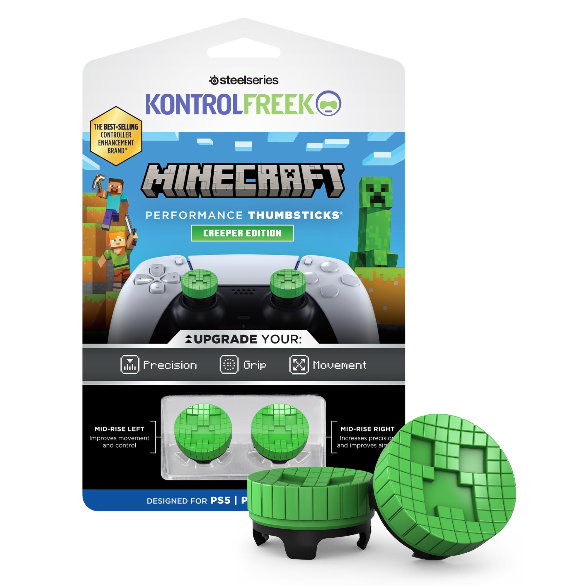 KontrolFreek Minecraft Performance Thumbsticks® – Creeper Editon | PlayStation 5 (PS5) and PlayStation 4 (PS4) | 2 Mid-Rise Thumbsticks
