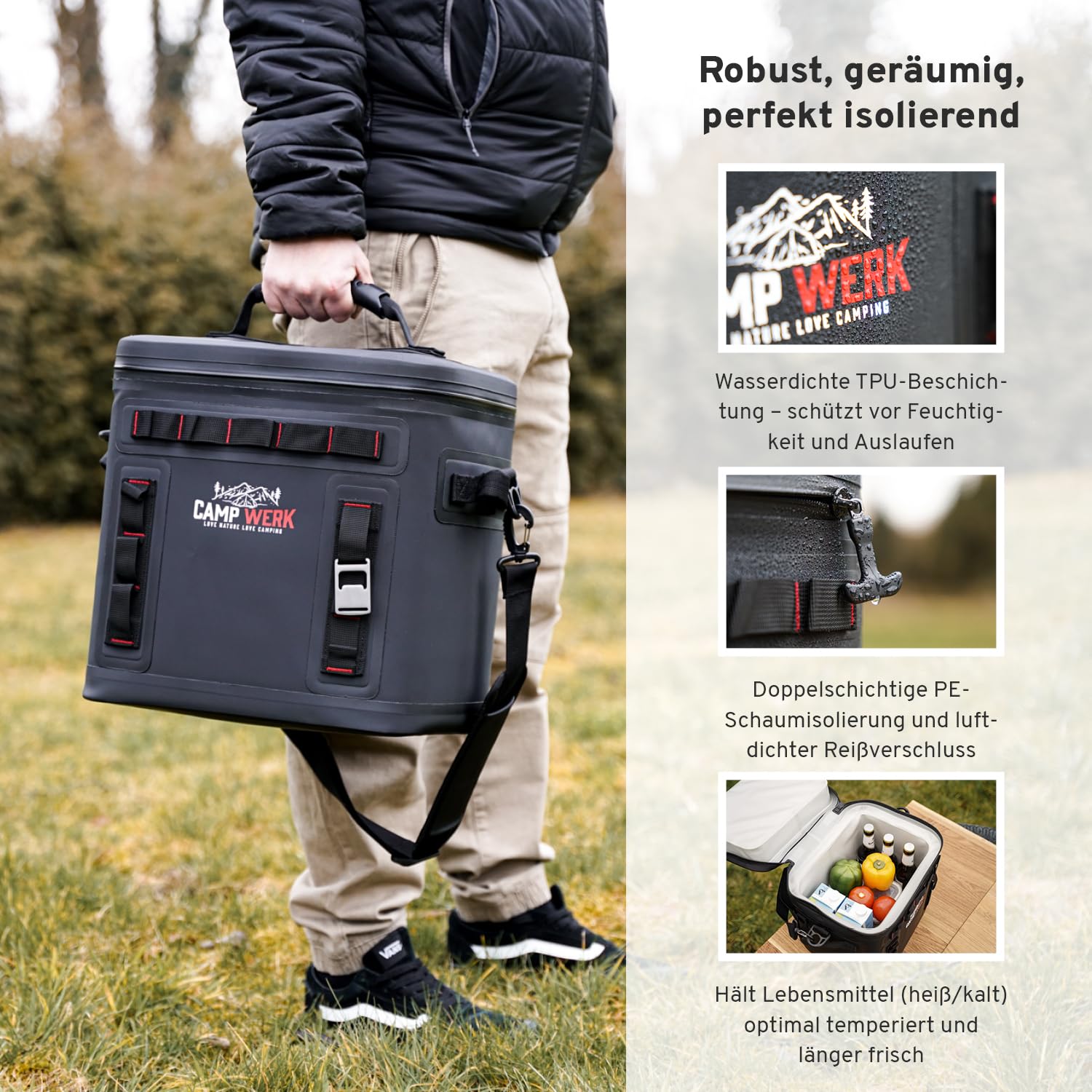 CAMPWERK 25L Kühltasche – Wasserdicht, isoliert & robust – Perfekt für Camping, Outdoor & Picknick