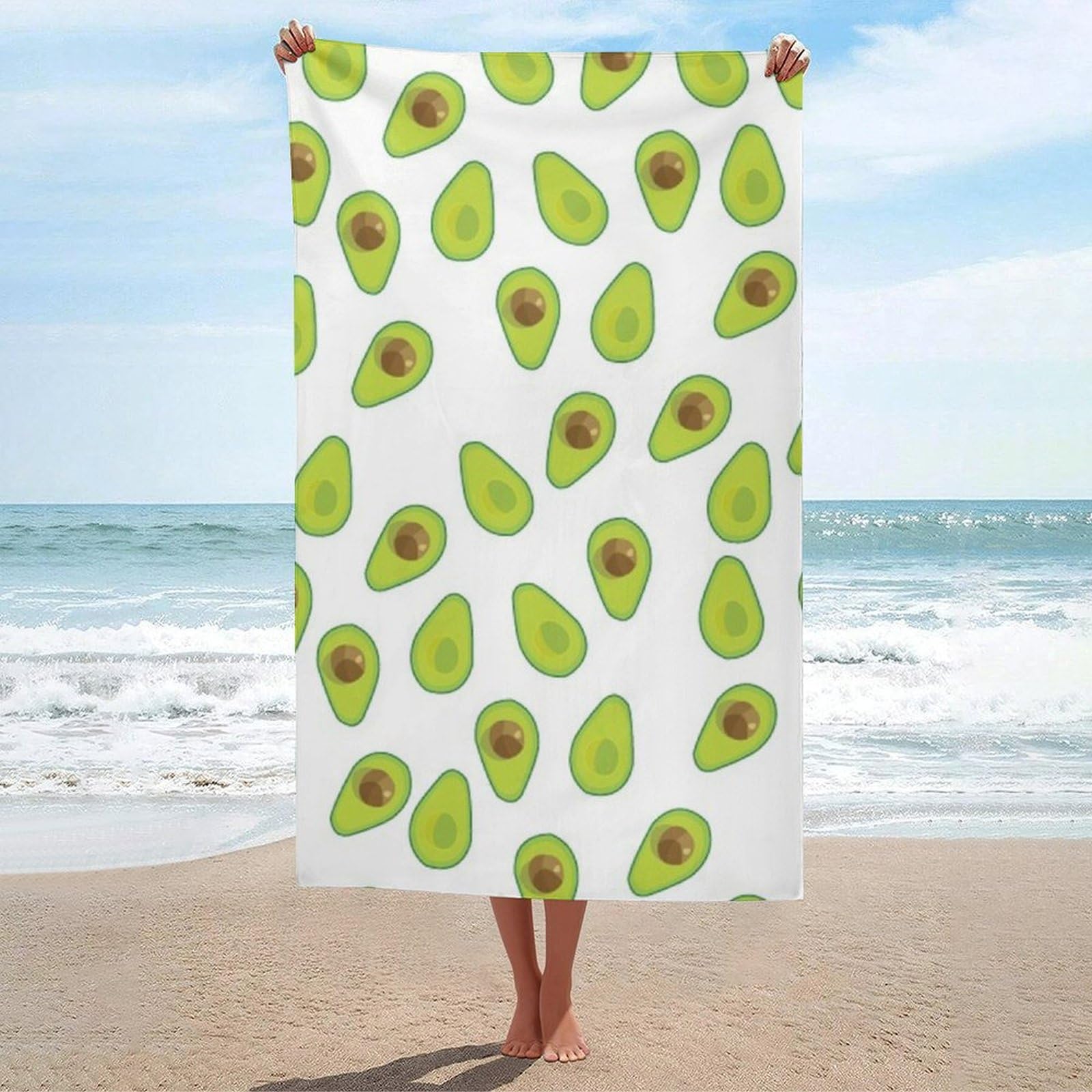 LEDFCVSU Beach Towel, Avocado Bath Towel, Absorbent Towel for Swimming, Sports, Travel
