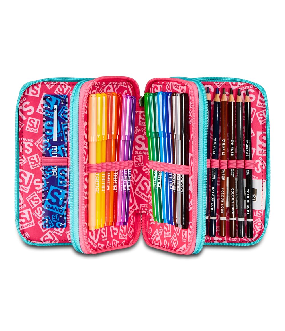 SJ GANG STYLE JAM GANG Cuccioli Da Sj Astuccio 3 Scomparti, Completo di matite, penne, Unisex - Bambini, Rosa, Taglia Unica