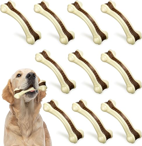 Sosation 10 piezas de juguetes masticables para perros masticadores agresivos de nailon con sabor a carne de res, huesos resistentes para la