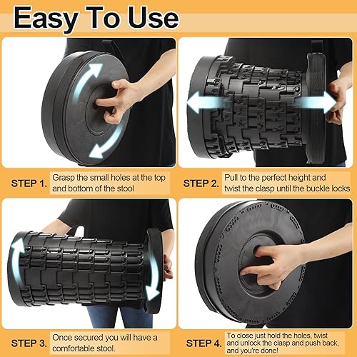 Miniatura 5 de Taburete plegable, mejorado con 3 toboganes, capacidad de carga de 600 libras, taburete plegable para campamento con bolsa de transporte 3 en 1,